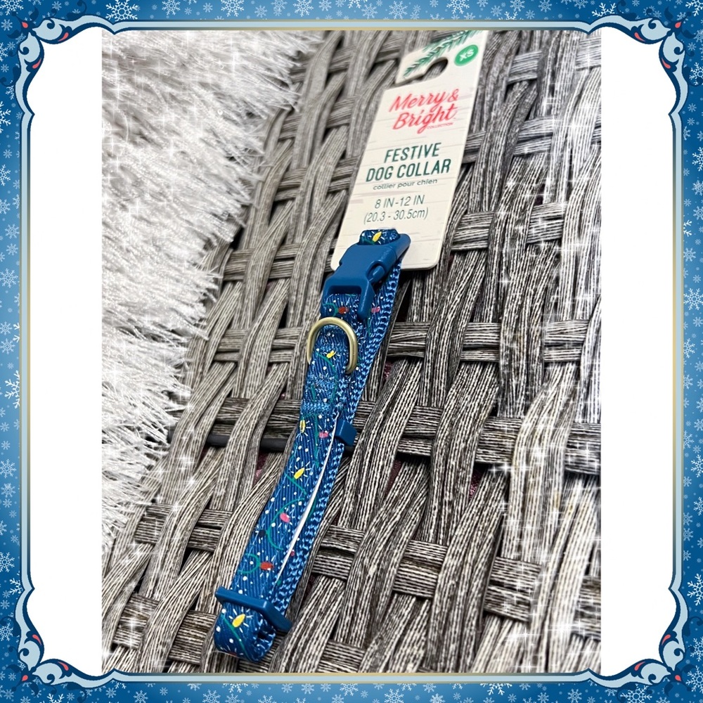 XS Petsmart Winter Blue Holiday Dog Collar Gold Red Cat Christmas String Lights